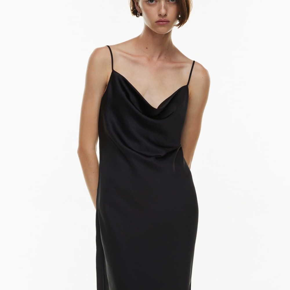 Aritzia Black Midi Slip Dress with Cowl Neck
